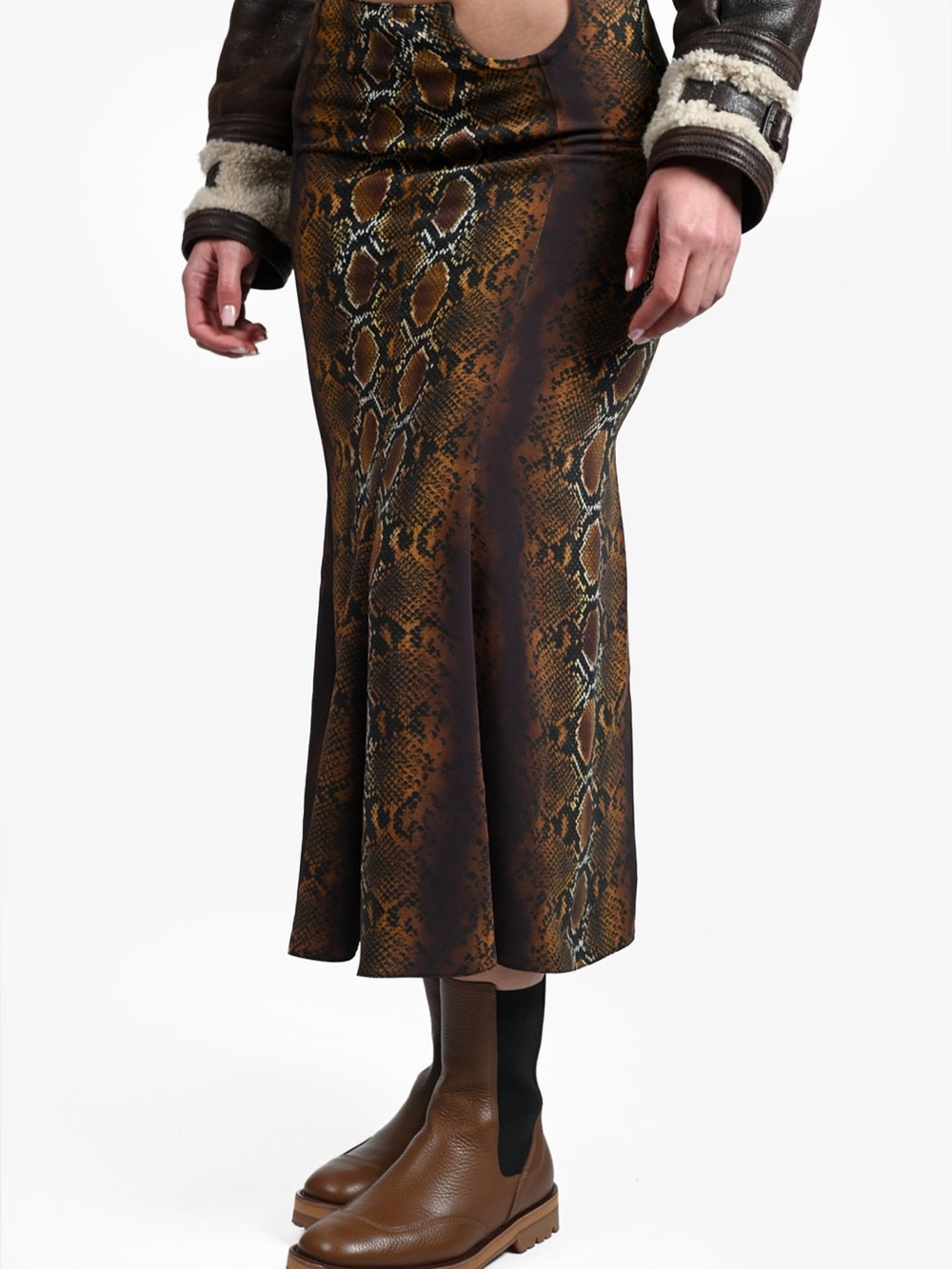 Versace Brown Snake-Print Midi Skirt